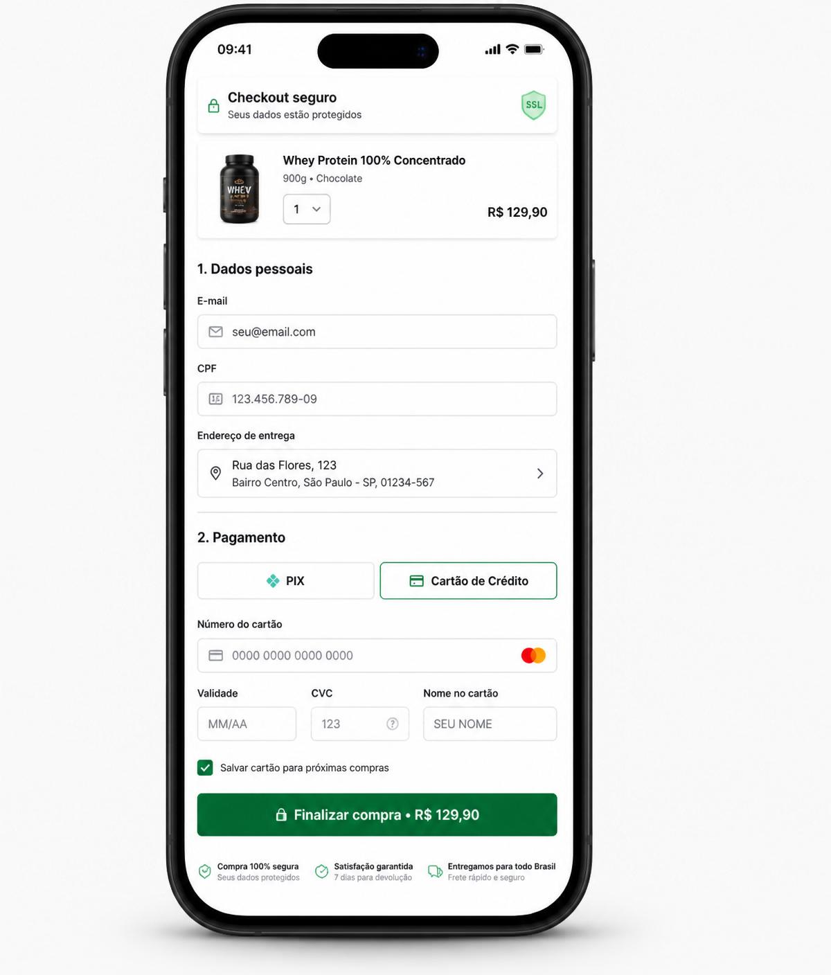 Checkout Levora em smartphone